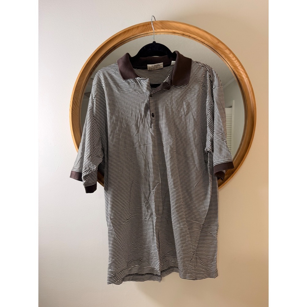 y2k Slazenger Polo Shirt Mens Large Brown Excellent‎ Striped Cotton Short Sleeve